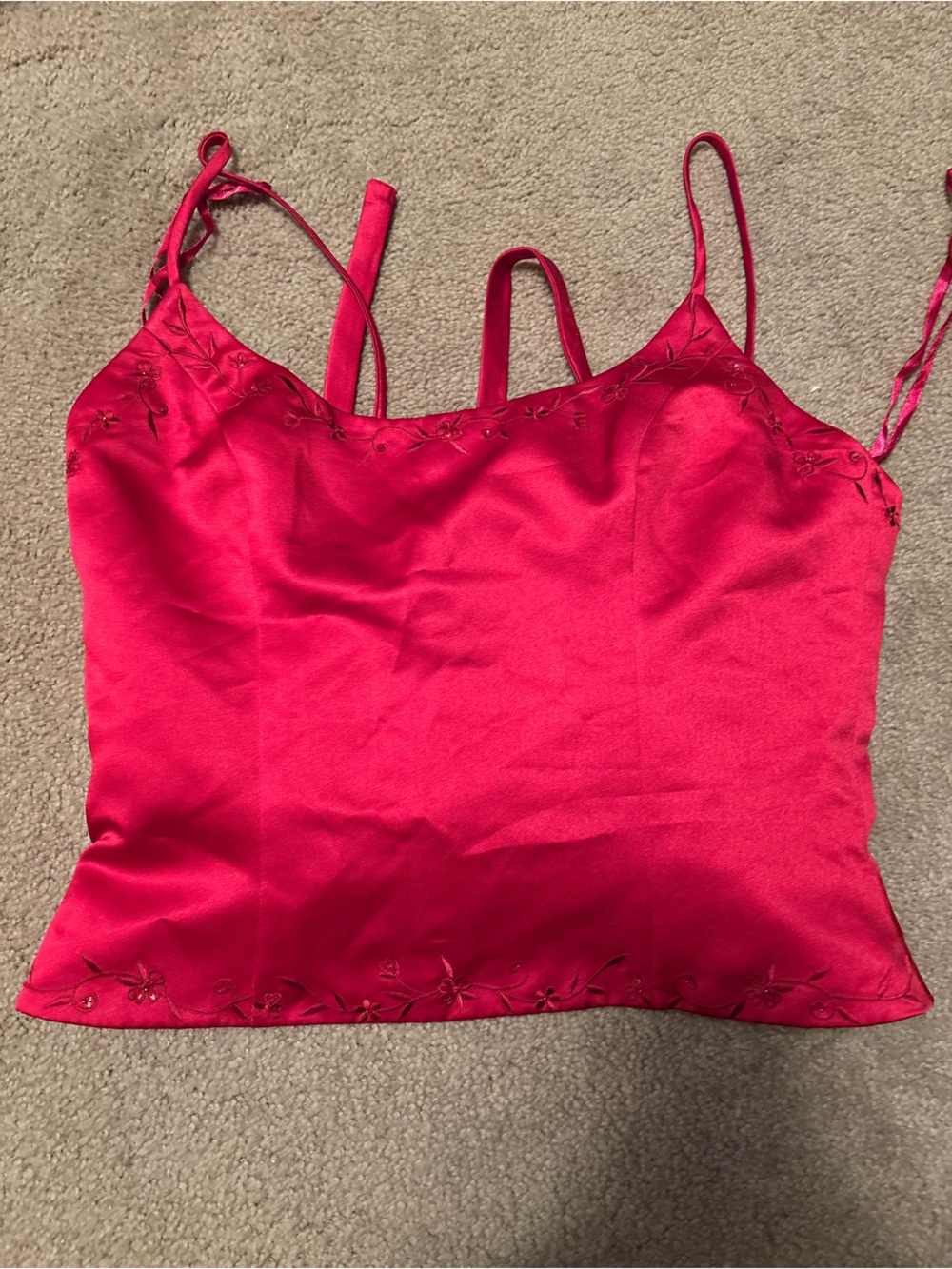 Victoria's Secret Red Satin Corset Camisole with Floral Embroidery
